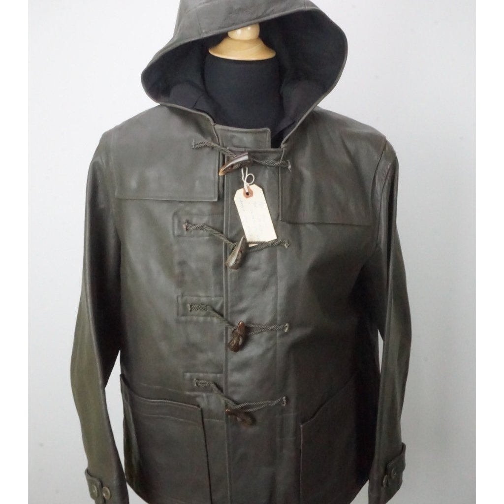 John Varvatos Heavy Leather Hooded Toggle Coat Jacket Sz 40 Brand New John Varvatos Heavy Leather Hooded Toggle Coat Jacket Sz 40 Brand New